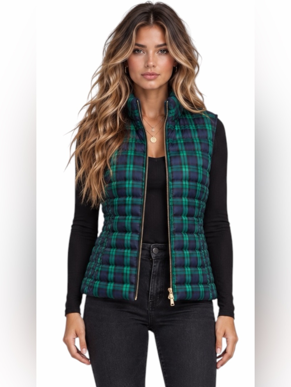 Vineyard Vines – Blackwatch Plaid Quilted Puffer Vest – Green Navy – Sz. XL